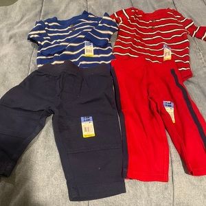 3 NWT New Garanimals thermal 3-6 m bodysuits red blue & red and blue pants